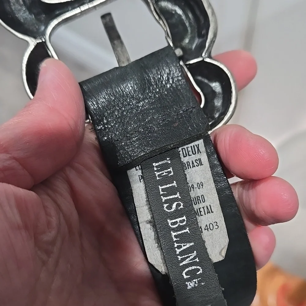 Le Lis Black and Silver Classic Leather Belt